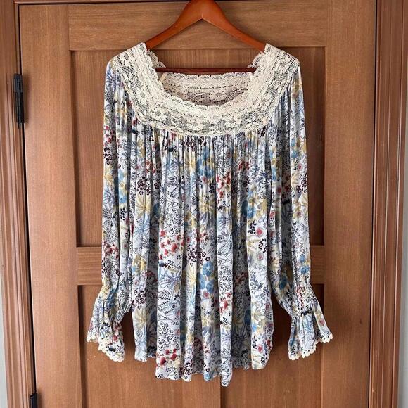 Sundance Tops - Sundance Floral Lace Peasant Tunic Top Blouse Women’s size Medium